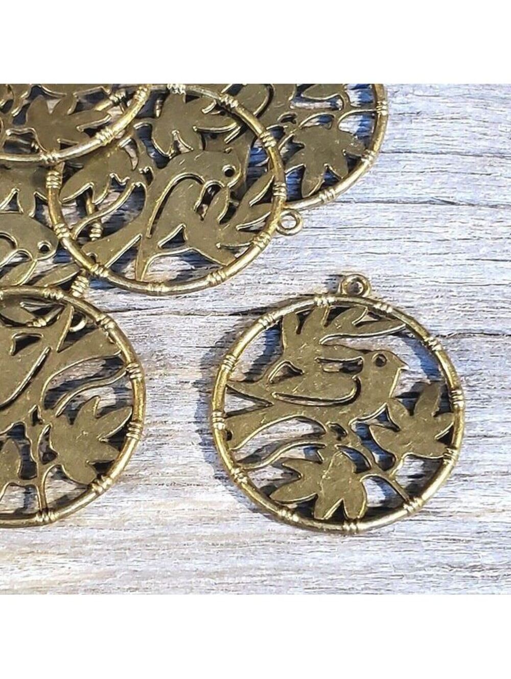 Lot Antiqued Bronze Pewter Dove of Peace Bird Olive Branch Pendants 2 pcs
